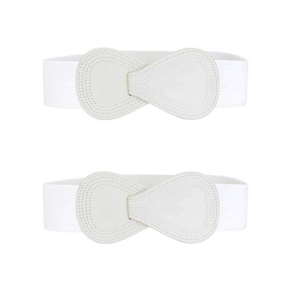 2Pcs Plus Size Interlock 8-shaped Buckle Faux Leather Belt White